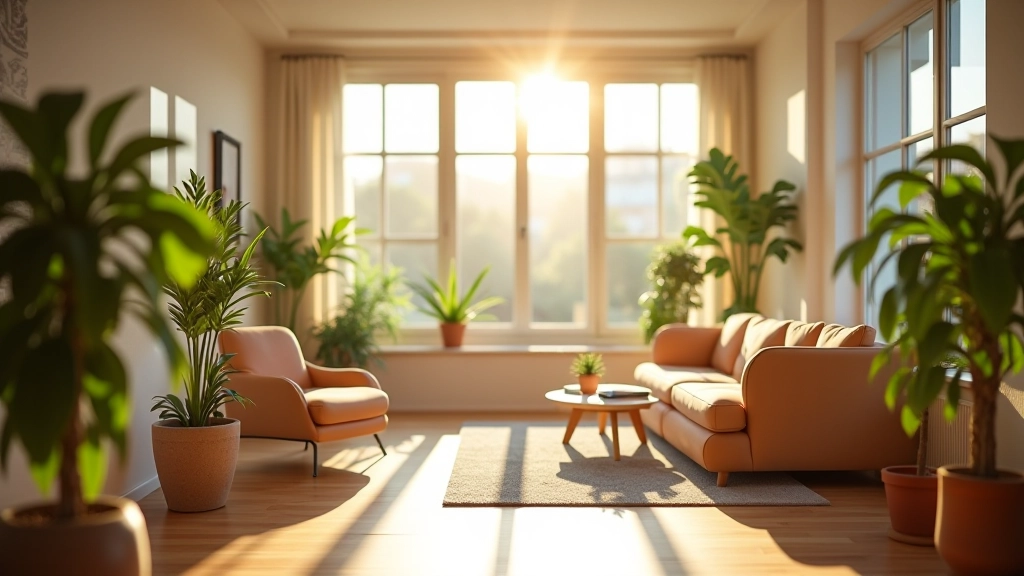 Ambiente acolhedor de coaching com plantas, luz natural, espaço confortável para conversas profundas e transformação pessoal