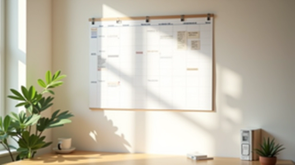 Calendário na parede com notas organizadas, mostrando estrutura de dias